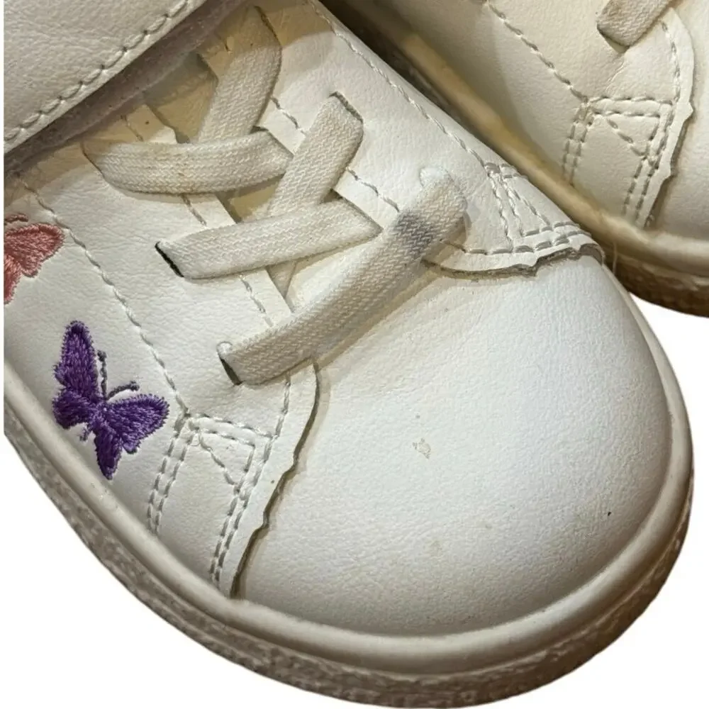Toddler 6.5C Embroidered Butterfly Sneakers Non-Slip, Hook & Loop Casual Play